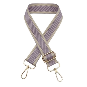 Bandoulière réglable tissée lavande et crème avec motifs chevrons et crochets dorés