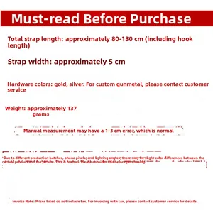 Detail specifications for the 5cm wide adjustable bag strap with length up to 130cm