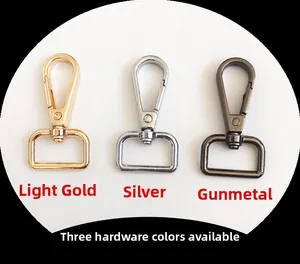 Adjustable nylon shoulder strap hardware in light gold, silver and gunmetal finishes