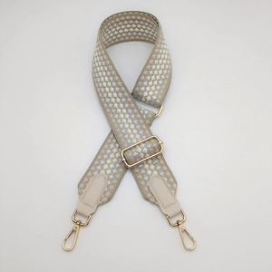 Detail of adjustable honeycomb pattern jacquard strap with gold metal swivels