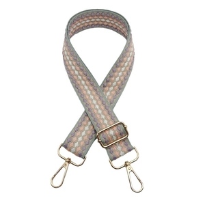 Adjustable plaid jacquard shoulder strap with golden metal buckles for handbags