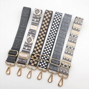 Ethnic style adjustable wide nylon replacement shoulder straps with gold metal hooks