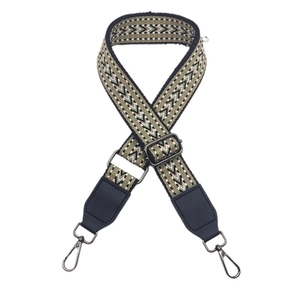 Adjustable nylon shoulder strap with geometric arrow pattern and black metal hooks