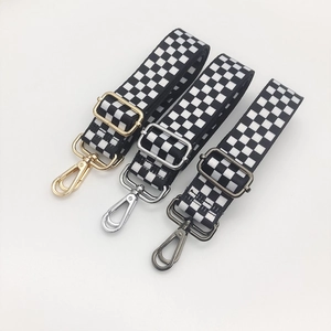 Ethnic style black and white checkered adjustable wide shoulder straps with metal hooks