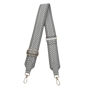 Adjustable 5cm wide grey gradient bag strap with silver geometric pattern and gold hardware