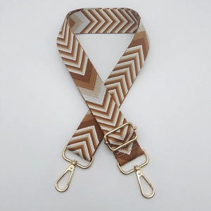 Adjustable wide replacement strap with retro geometric weave and gold metal hooks