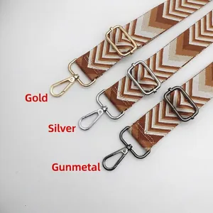 Adjustable wide replacement bag strap with geometric patterns and 3 hardware colors