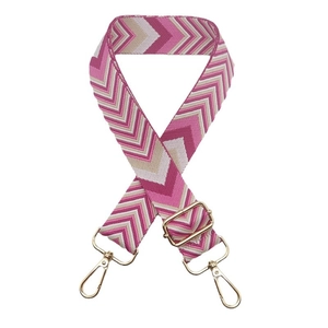Adjustable wide replacement shoulder strap with pink wave pattern and gold metal buckles