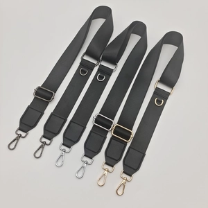 Adjustable nylon shoulder straps with leather ends and D-rings in three metal colors