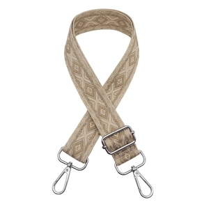 Ethnic geometric woven bag strap with silver metal hooks and adjustable buckle for crossbody bags