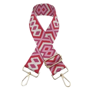 Adjustable geometric diamond woven wide canvas replacement strap with gold metal buckles