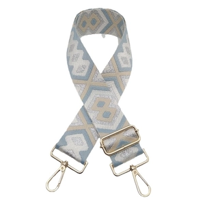 Ethnic style wide nylon bag strap with geometric patterns and golden metal hooks