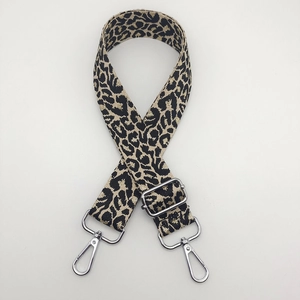 Adjustable leopard print shoulder strap with silver hooks for crossbody handbags