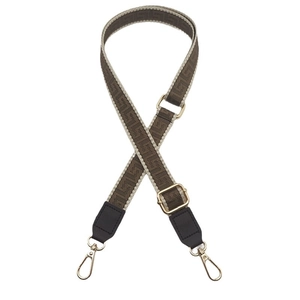 Adjustable brown geometric patterned strap with gold metal buckles for shoulder bags