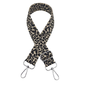 Adjustable leopard print wide shoulder strap with silver metal hooks for handbags