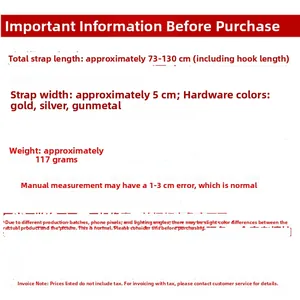 Detailed size specs for 5cm wide striped bag strap, length adjustable from 73 to 130cm