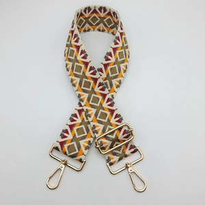 Adjustable ethnic 5cm wide canvas shoulder strap with geometric diamond weave pattern