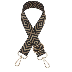 Adjustable wide replacement bag strap with black and khaki geometric diamond pattern