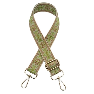 Verstellbarer breiter Taschenriemen mit grünem Blumenmuster und goldenen Metallhaken