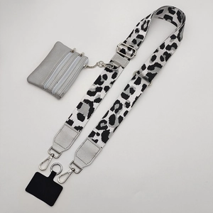 Adjustable leopard print strap set with a silver coin purse and metal hooks