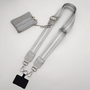 Adjustable silver sparkle strap for crossbody phone bag with zipper coin pouch