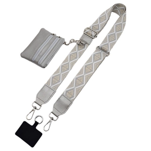 Adjustable wide embroidered shoulder strap with geometric pattern and small coin purse set