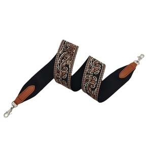 Ethnic paisley embroidered wide shoulder strap with silver lobster clasps for handbags