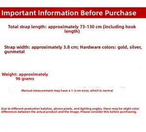 Detailed dimension guide for the adjustable 3.8cm wide replacement guitar style strap