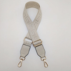 3.8cm wide adjustable PU leather shoulder strap with cream geometric jacquard pattern