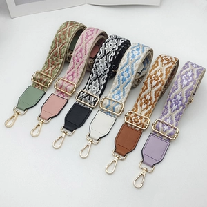 Bohemian Ethnic Jacquard Wide Bag Strap Adjustable Polyester PU Leather Replacement Shoulder Belt With Metal Hooks For Crossbody Bags