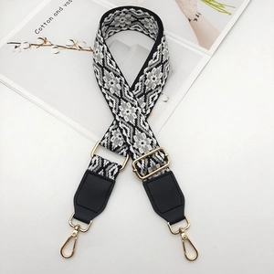 Ethnic style jacquard bag strap with geometric patterns and golden metal swivel hooks