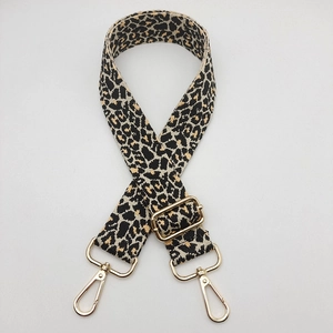 Adjustable leopard print wide shoulder strap with gold metal hooks for crossbody bags