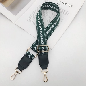Bandoulière réglable en nylon vert foncé avec motif flèche et boucles dorées