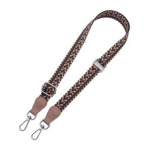 Adjustable woven canvas shoulder strap with pink leather ends and silver metal clips
