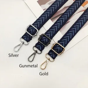 Adjustable nylon shoulder strap with chevron pattern and three metallic hook options