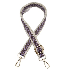 Adjustable chevron nylon shoulder strap with gold metal hooks for bags and purses