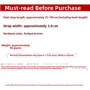 Specifications of adjustable wide embroidered strap with length 73-130cm and width 3.8cm