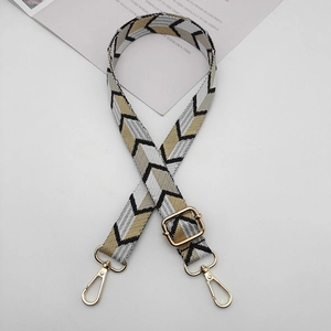 Adjustable chevron canvas wide shoulder strap with golden metal hooks for handbags