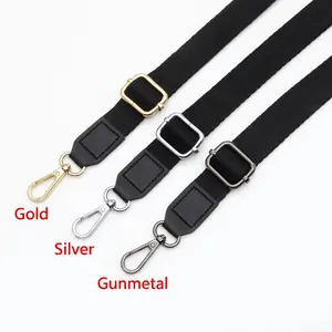 Adjustable solid cotton shoulder straps with leather ends in gold silver and gunmetal hardware