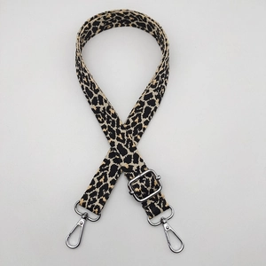 Adjustable leopard print replacement bag strap with silver metal lobster clasps