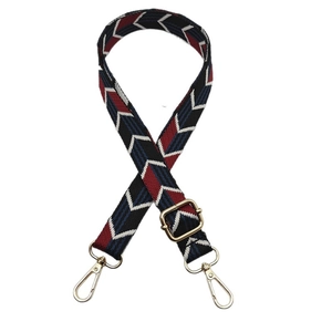 Colorful woven geometric wide bag strap with adjustable gold buckle and lobster clasps