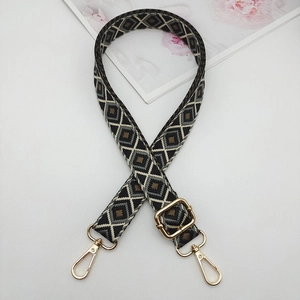 Adjustable 2.5cm geometric diamond woven shoulder strap with gold metal hooks
