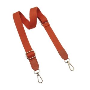 Adjustable burnt orange cotton canvas shoulder strap with silver metal lobster clasps