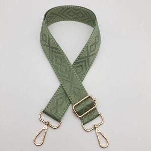 Adjustable retro green diamond pattern strap with polished gold-tone metal buckles