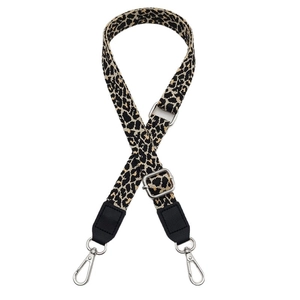 Leopard print crossbody shoulder strap with black PU leather and silver metal buckles