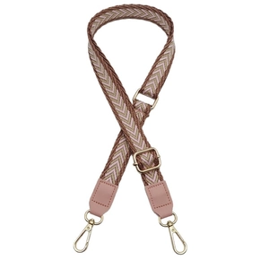 Adjustable woven chevron replacement strap with pink leather ends and gold metal buckles