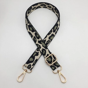 Adjustable wide jacquard leopard print shoulder strap with gold metal lobster hooks