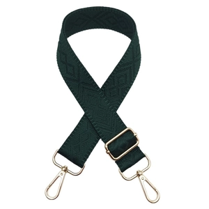 Adjustable dark green shoulder strap with geometric diamond pattern and gold metal clips