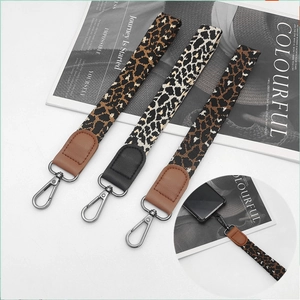Fashion Leopard Print Phone Lanyard Braided Wrist Strap With Metal Hook And Patch Nylon Polyester Anti-Lost Phone Chain For Women Men