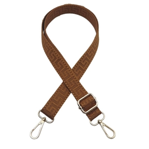 Adjustable 2.5cm wide brown patterned replacement shoulder strap with silver hooks